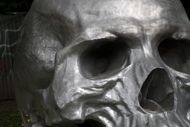 there is a silver skull that looks like it has large eyes