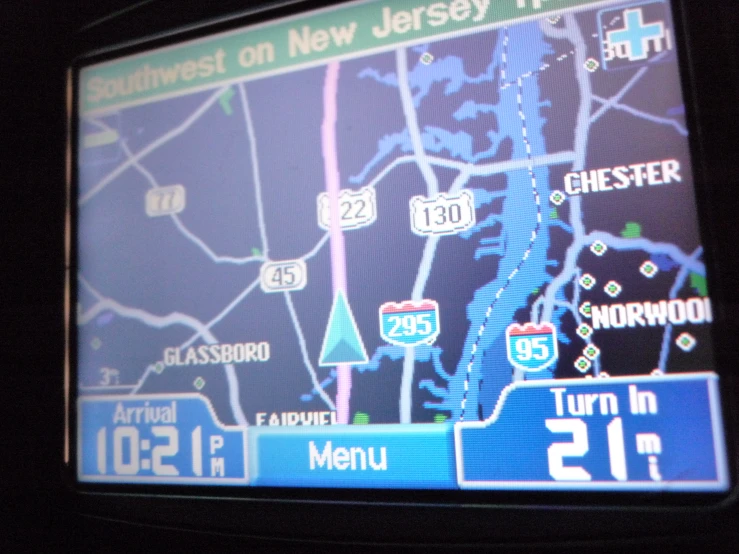 a map on the screen displaying the direction of traffic