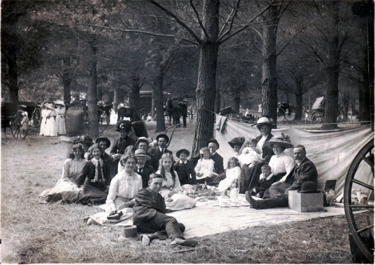 black and white pograph of people in the woods