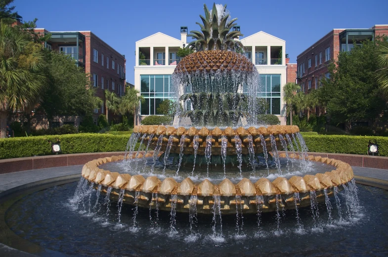 the fountain on the top of the square is filled with cookies