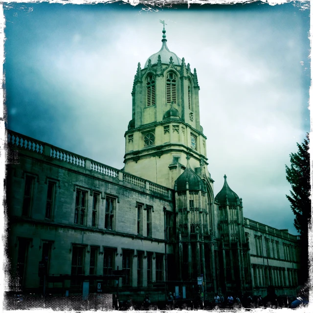 a church spire against a cloudy sky with no clouds