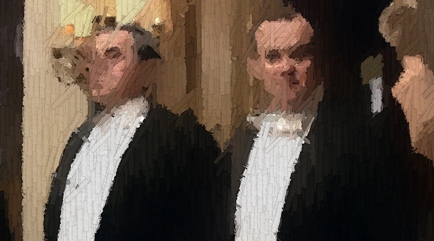 two men in tuxedos are facing each other