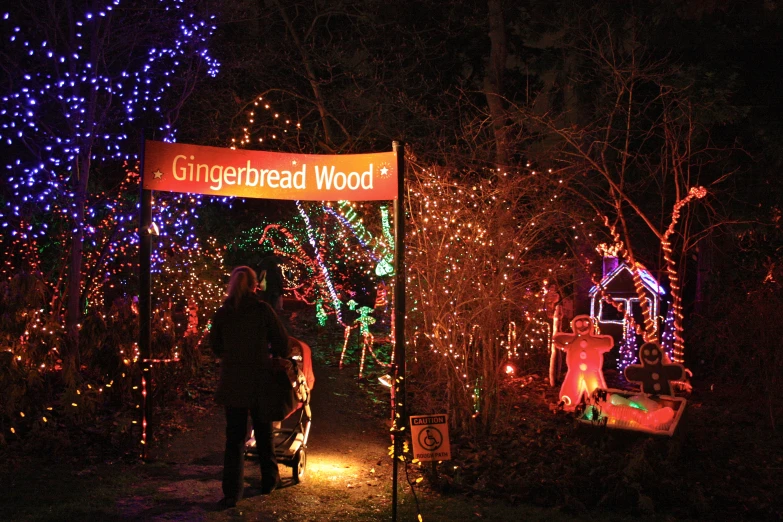 a lite up sign that reads gingerbread wood