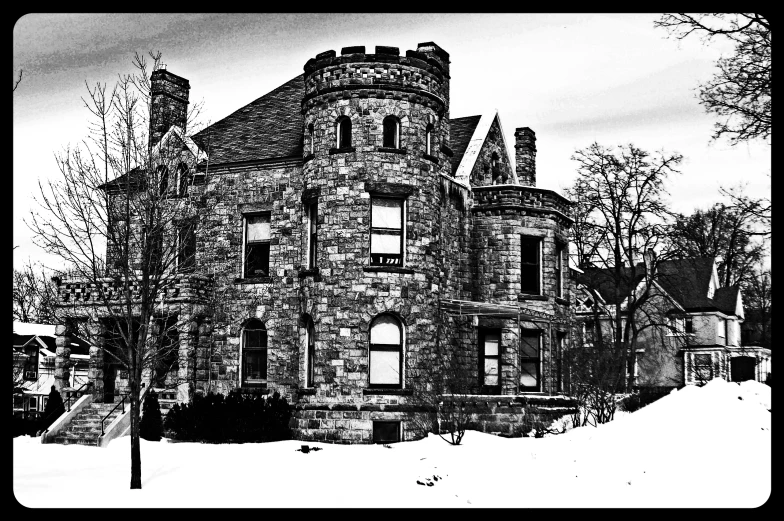 an old black and white image of the old home