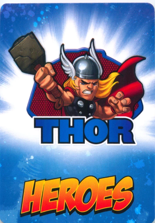 a thor card from the dc comics with an image of a man holding a hammer