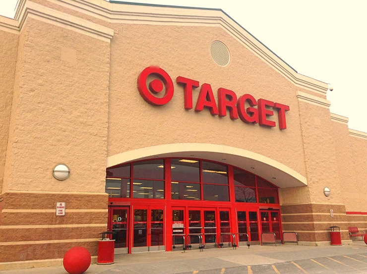 a target store with red doors on the outside of it