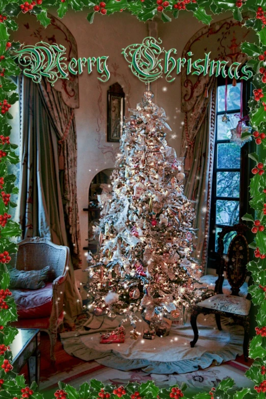 a white christmas tree surrounded by holiday decorations