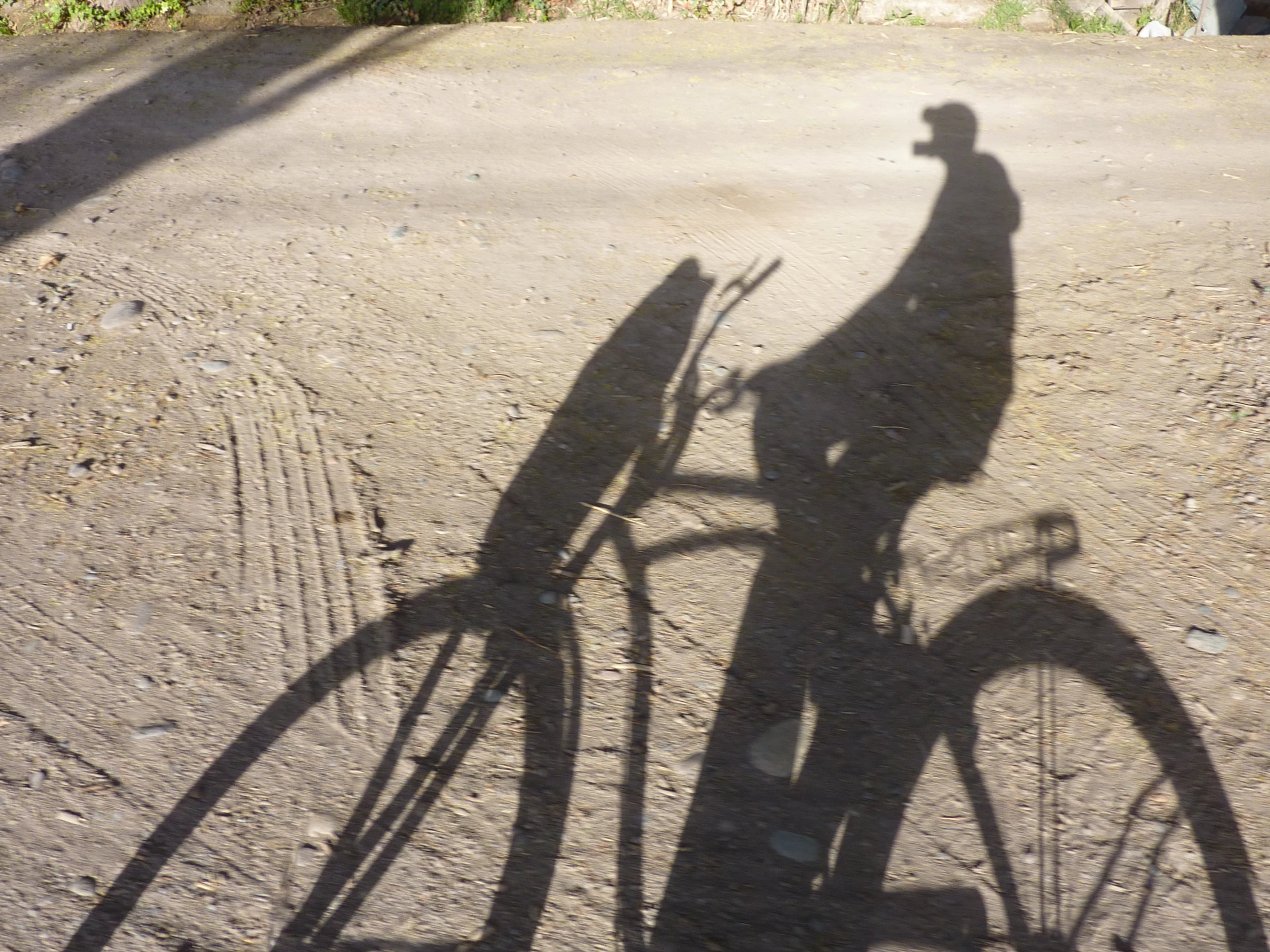 there is a shadow of a bike on the ground