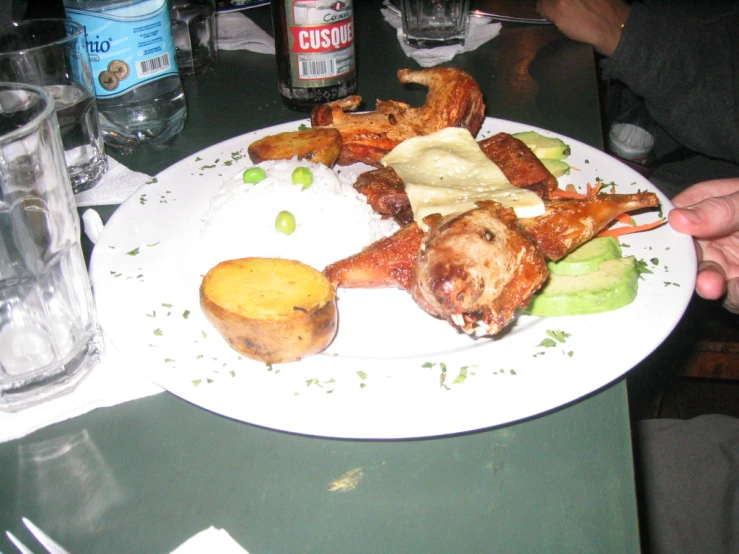 a plate with a variety of foods sitting on it