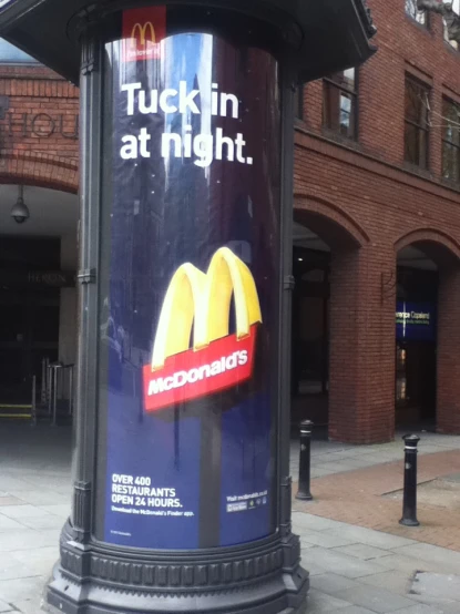 there is an advertit for the mcdonalds on the street
