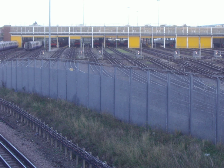 multiple trains on two rail sets going past each other