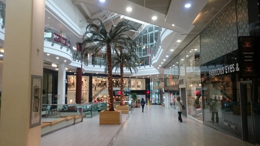 people are walking through the shopping center at night