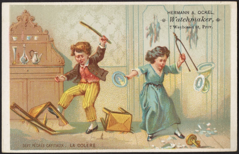 an antique illustration of children with spinning wheels