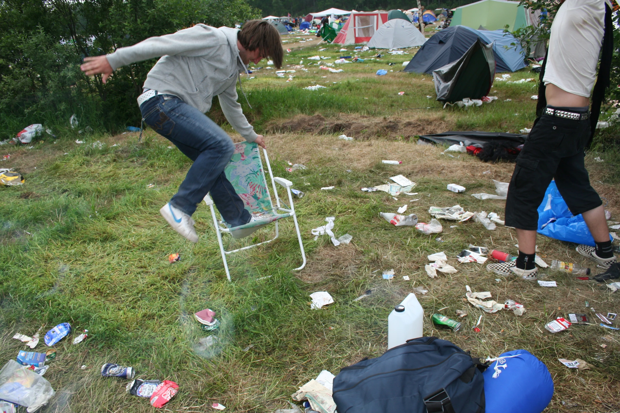 two young men on camping in the wilderness