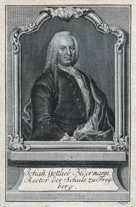 an engraving of a man with white hair and black glasses