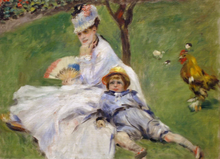 an image of a painting of a woman and child in the grass