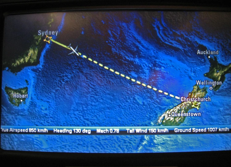 a view of a television with an airplane route and the name on it