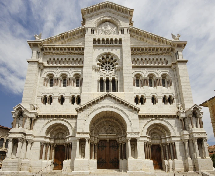 a big cathedral in a cloudy day with no people around