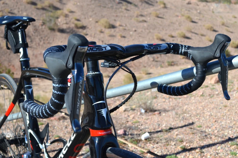 a close up of the bike handlebars on a bicycle