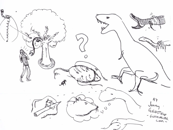 dinosaurs in the jungle with a question