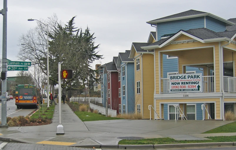 a street scene with many small houses