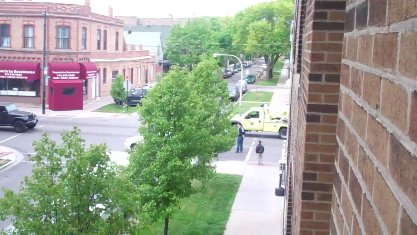 a view down a street to a city