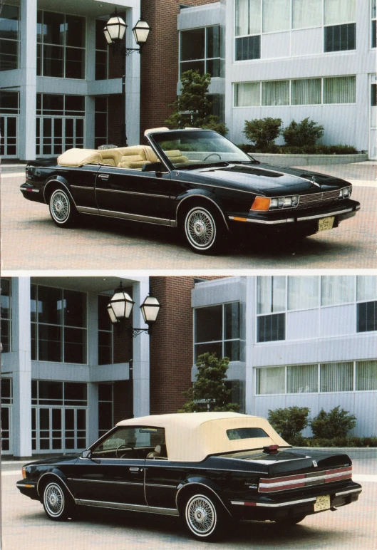 the black and white convertible convertible is parked