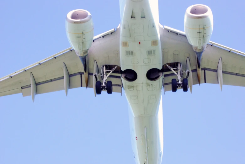 a white airplane is flying in the blue sky