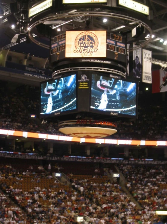 the television at an arena for wrestling in