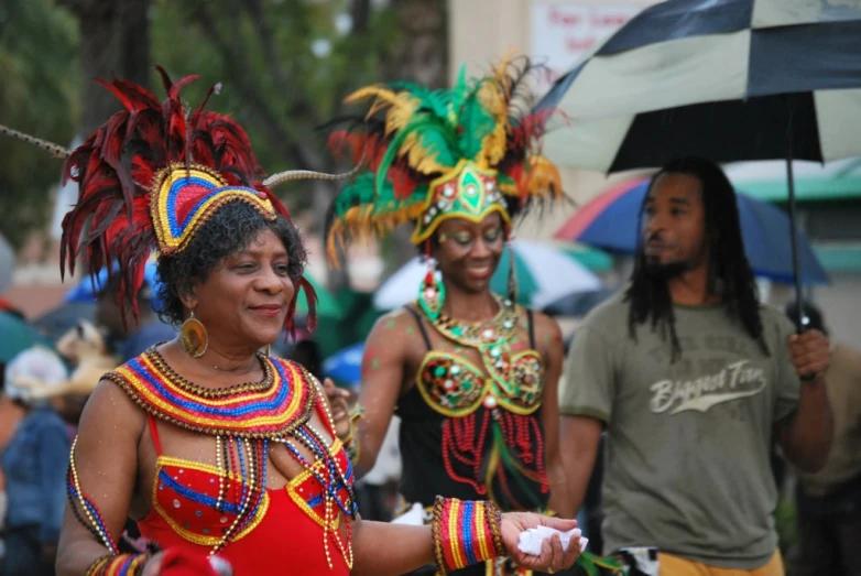 a couple of women in colorful costumes