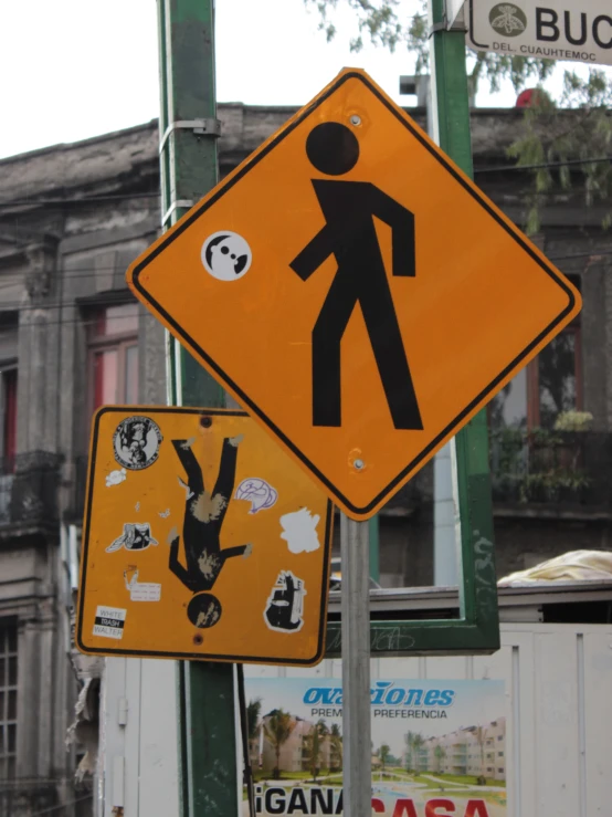 this is an image of a yellow pedestrian crossing sign