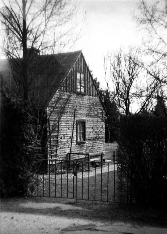 a black and white po of a large building