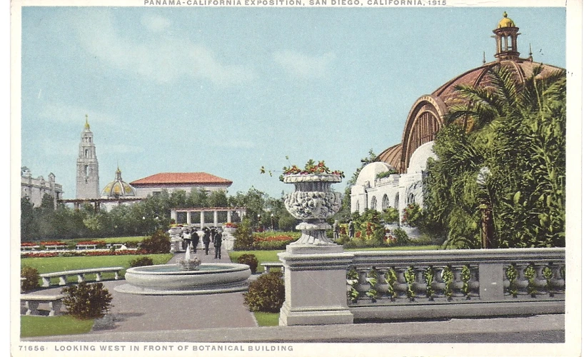 an old postcard shows the building and gardens