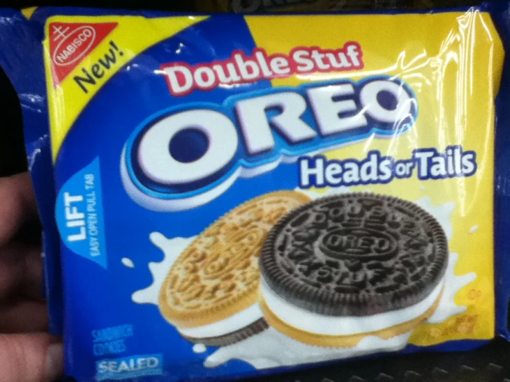 an oreo box with two cookies inside of it