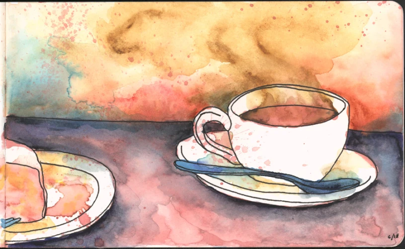 a cup of coffee sitting on top of a saucer and plate