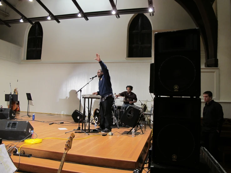 the band plays a song in the church