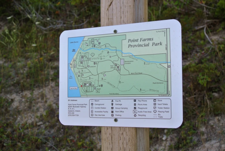 a sign with the name and map of point - etemps provincial park