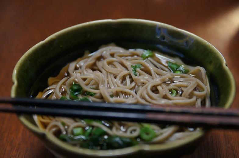 a bowl with chop sticks is next to it