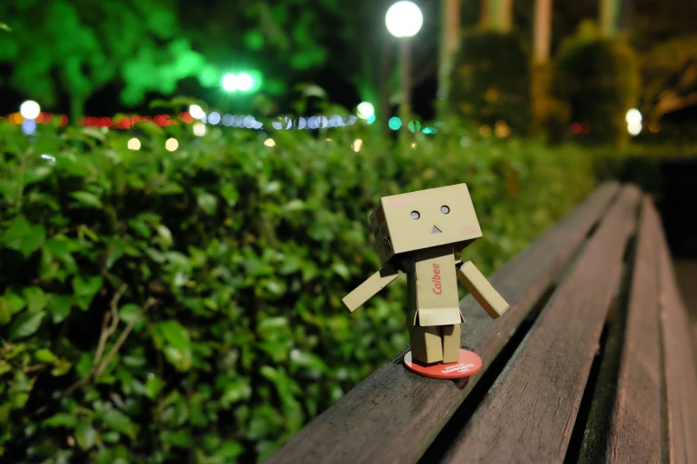 an animated doll that is standing on a bench