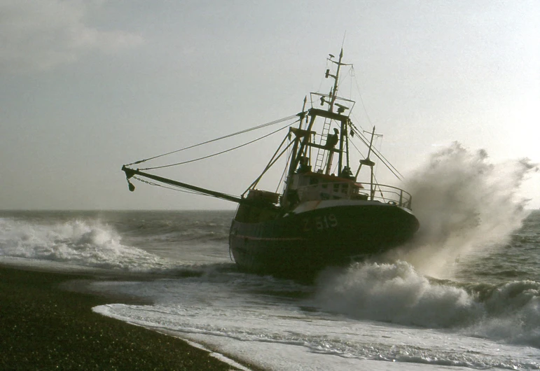 a large ship is at high tide on the ocean