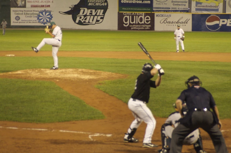 the pitcher and batter are ready to pitch the ball