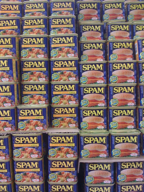 several stacks of spam displayed in the shop