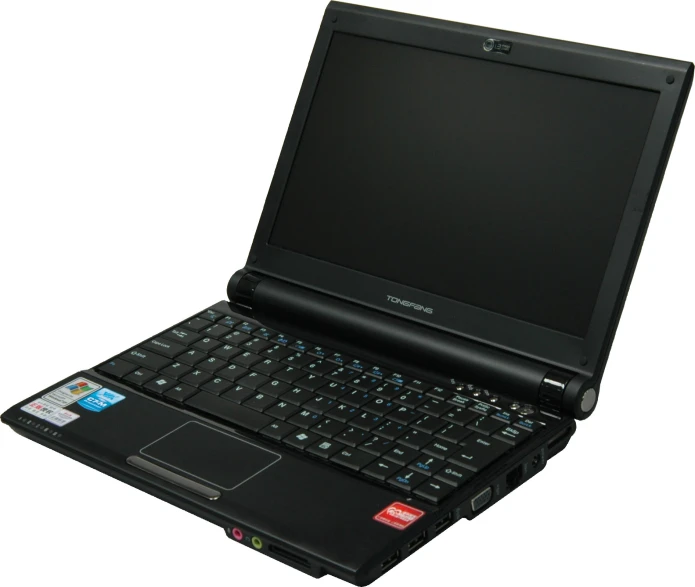 a black laptop sitting open with a black keyboard