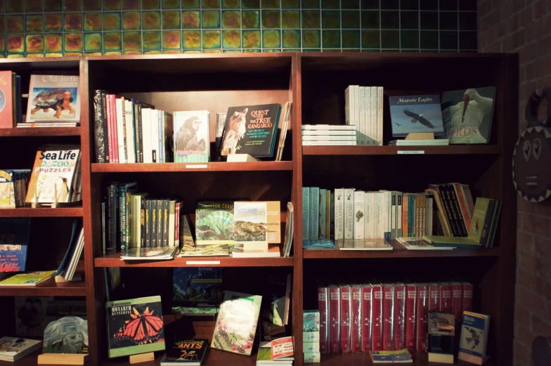 a bookshelf with many books on it