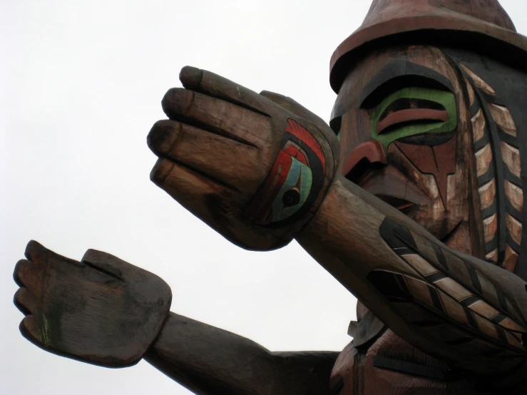 close up of a statue with hands painted on