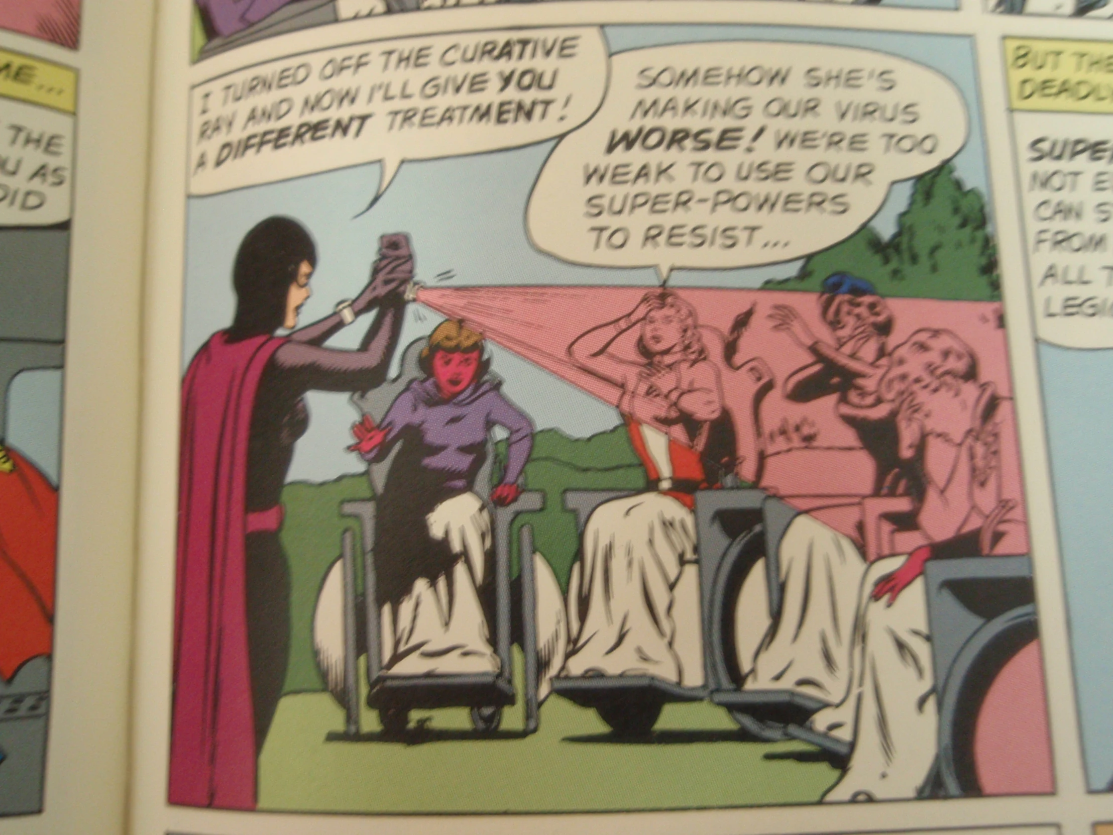 a comics story with a comic panel showing woman on wheels speaking to a man and another person in the background