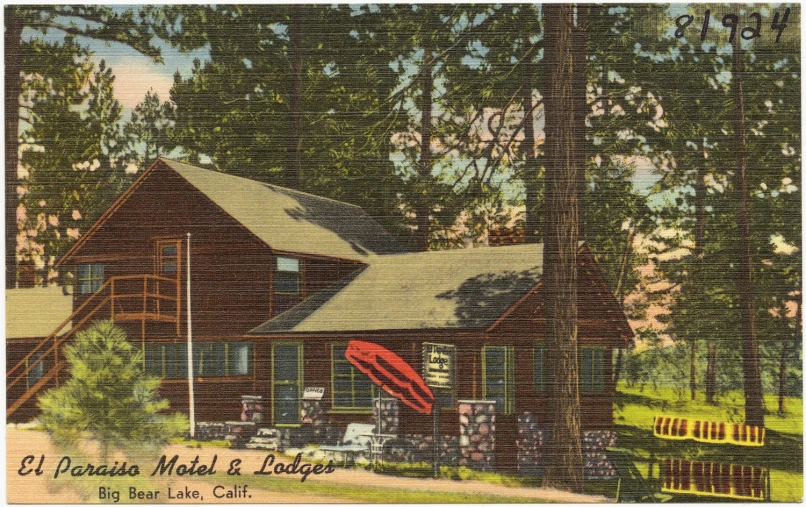 a postcard with a red canoe on it