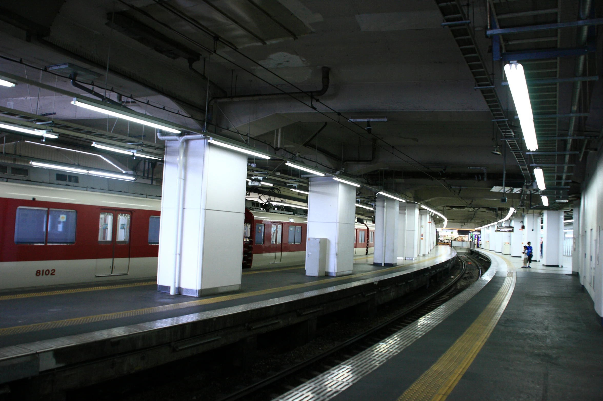 a person standing next to a train on the train platform