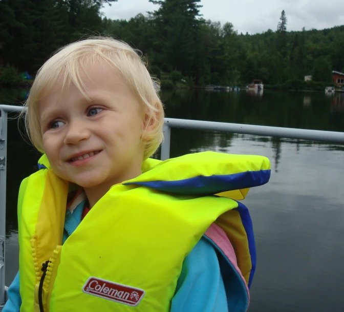  with blue eyes and backpack on dock