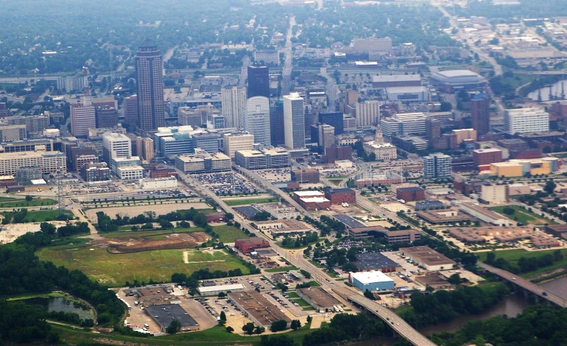 aerial view of large city with many buildings